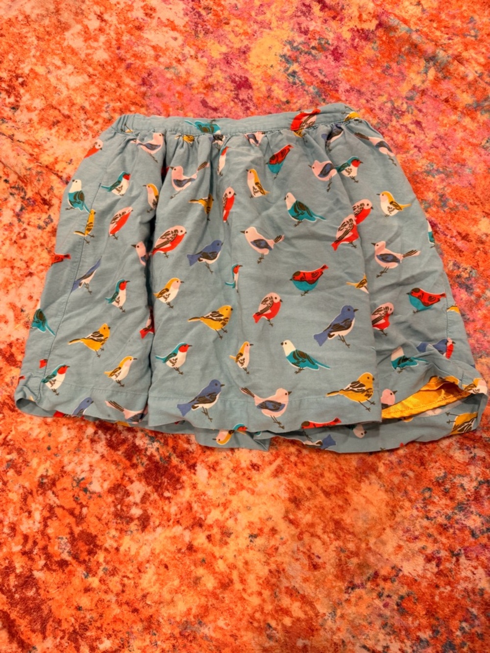 Mini Boden Bird Print Skater Skirt Yellow Lined Girls Size 11-12Y